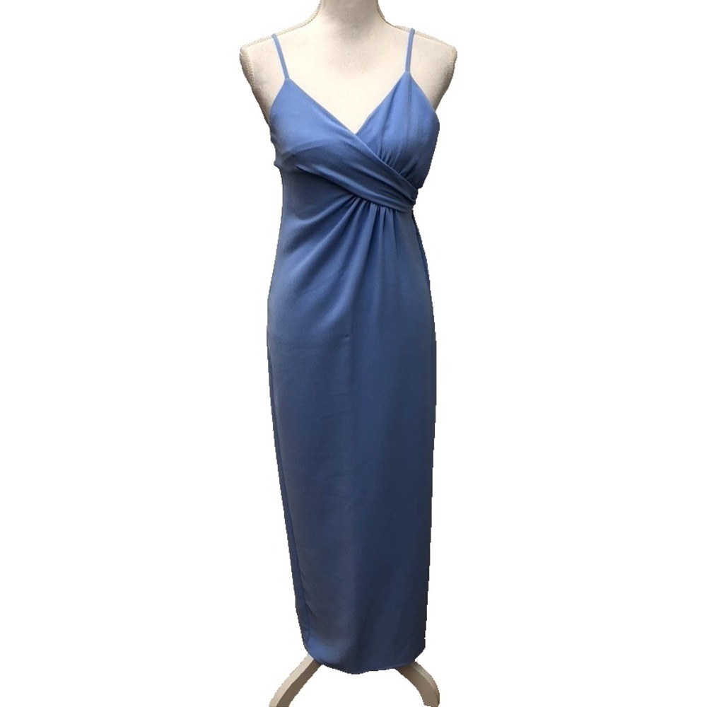 NBD Faux Wrap Maxi Dress Womens XS Blue Sleeveless Summer Party Wedding Guest